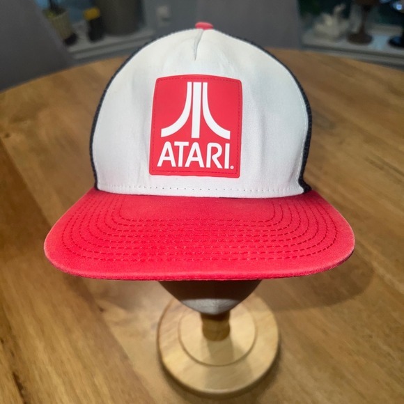ATARI SnapBack Trucker Baseball Hat Red Black Rubber Patch Gamer Video Games Cap - Picture 1 of 13